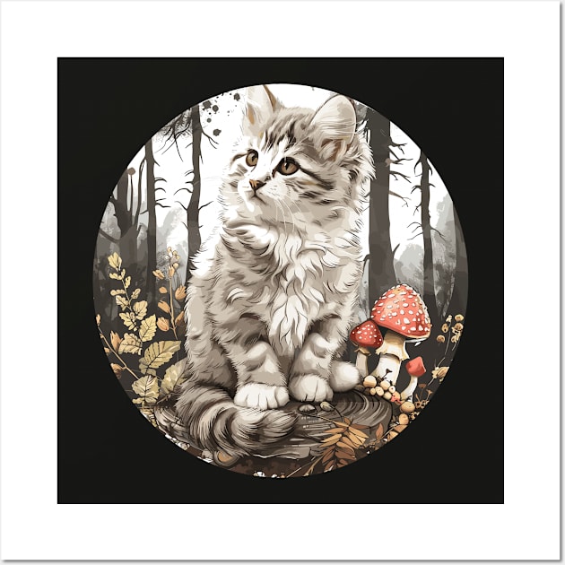 Vintage Cute mushroom Cat Floral Garden Kitten Mom of Cats Wall Art by RetroZin